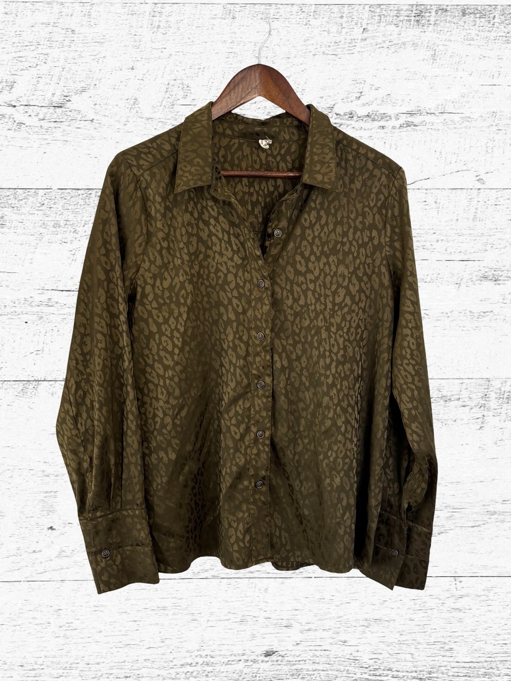 Mystree Olive Green Notched Collar Button Down Shirt